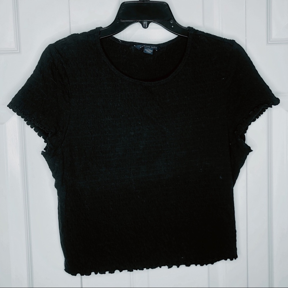American Eagle Black Smocked Tee